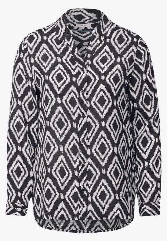 Printed Longblouse - Deep Charcoal Grey