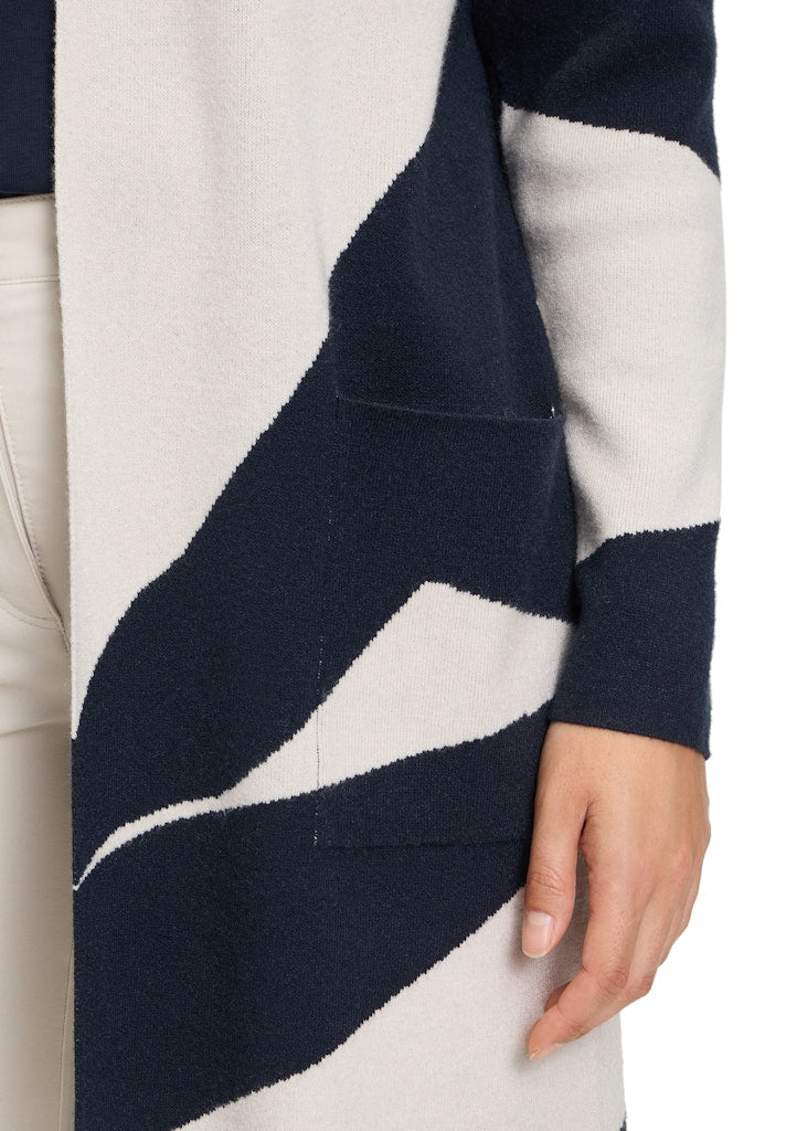 Graphic Long Cardigan - Patch Beige/dark Blue