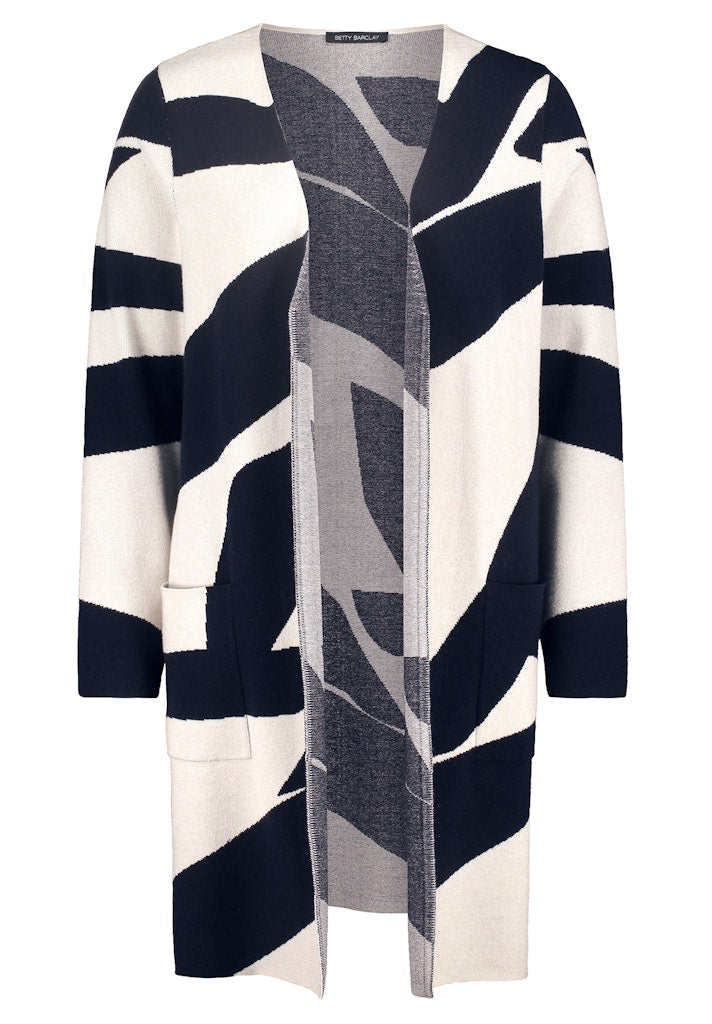 Graphic Long Cardigan - Patch Beige/dark Blue