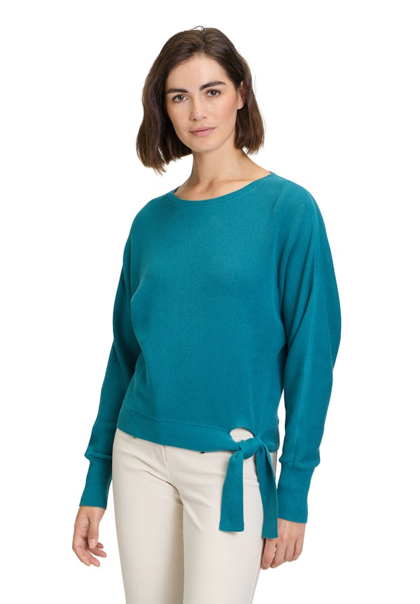 Tie Hem Round Neck Jumper - Colonial Blue