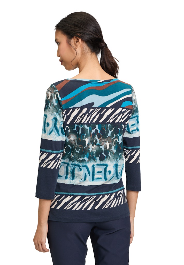 Print 3/4 Sleeve Top - Dark Blue/mint