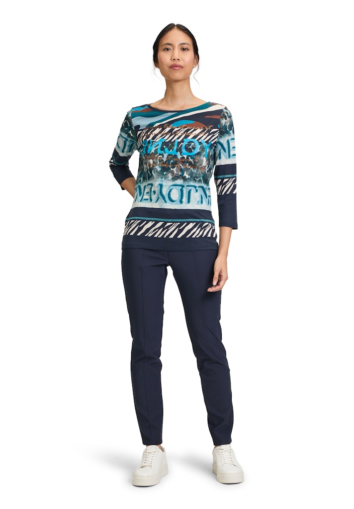 Print 3/4 Sleeve Top - Dark Blue/mint