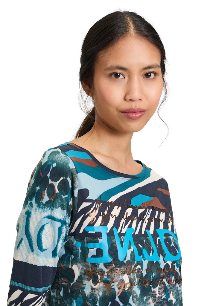 Print 3/4 Sleeve Top - Dark Blue/mint