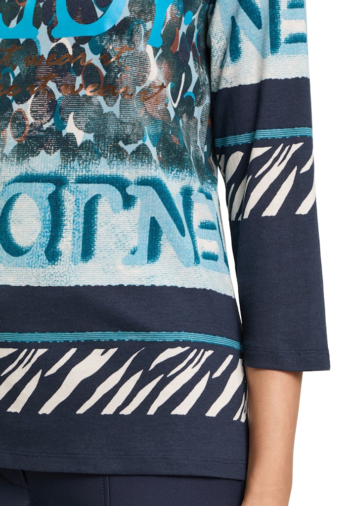 Print 3/4 Sleeve Top - Dark Blue/mint