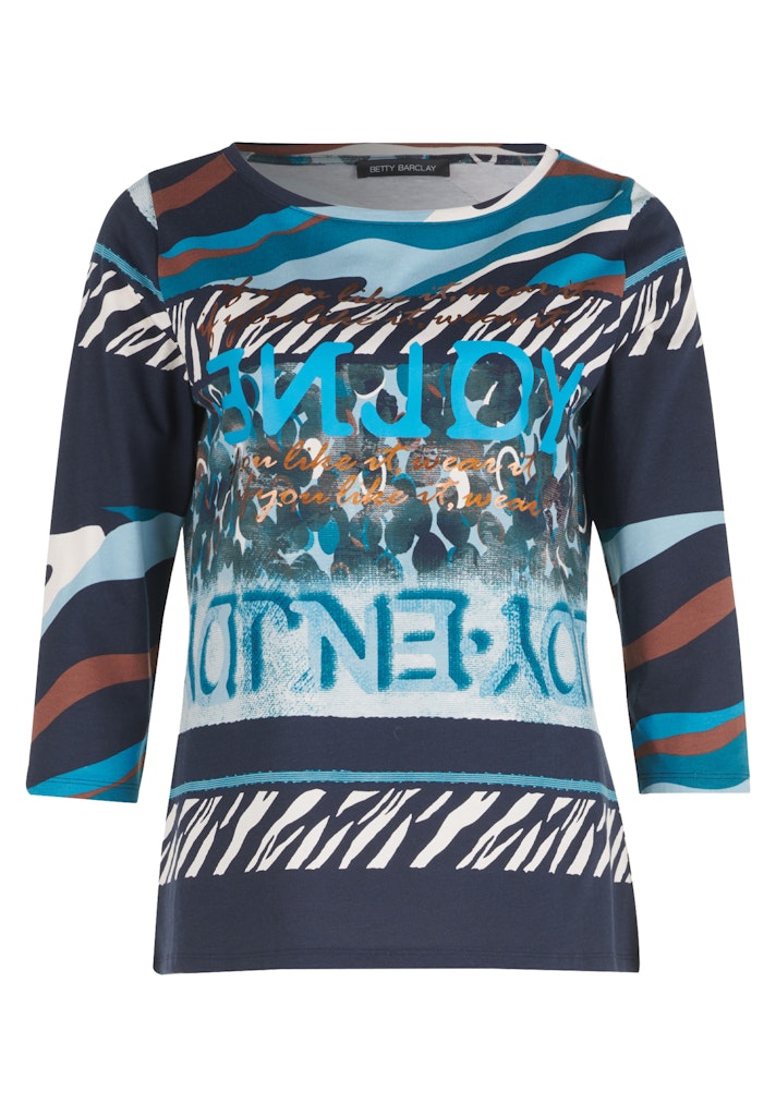 Print 3/4 Sleeve Top - Dark Blue/mint