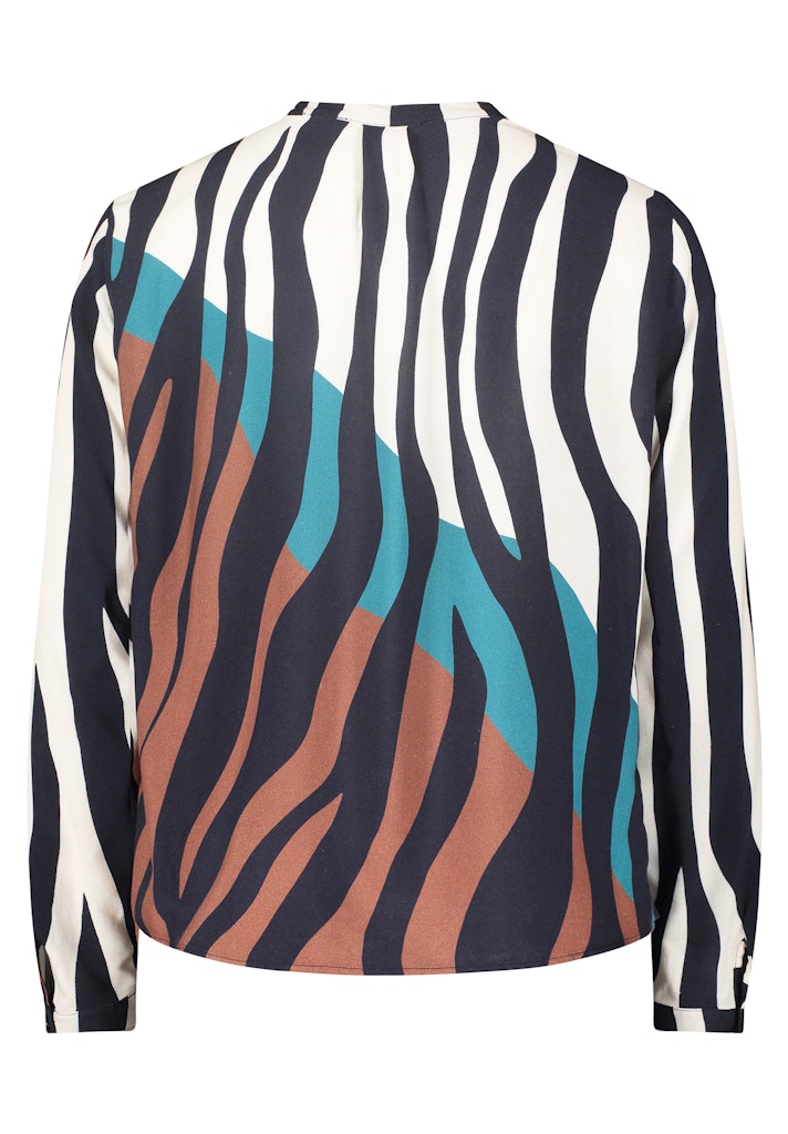 Pattern Long Sleeve Blouse - Dark Blue/beige