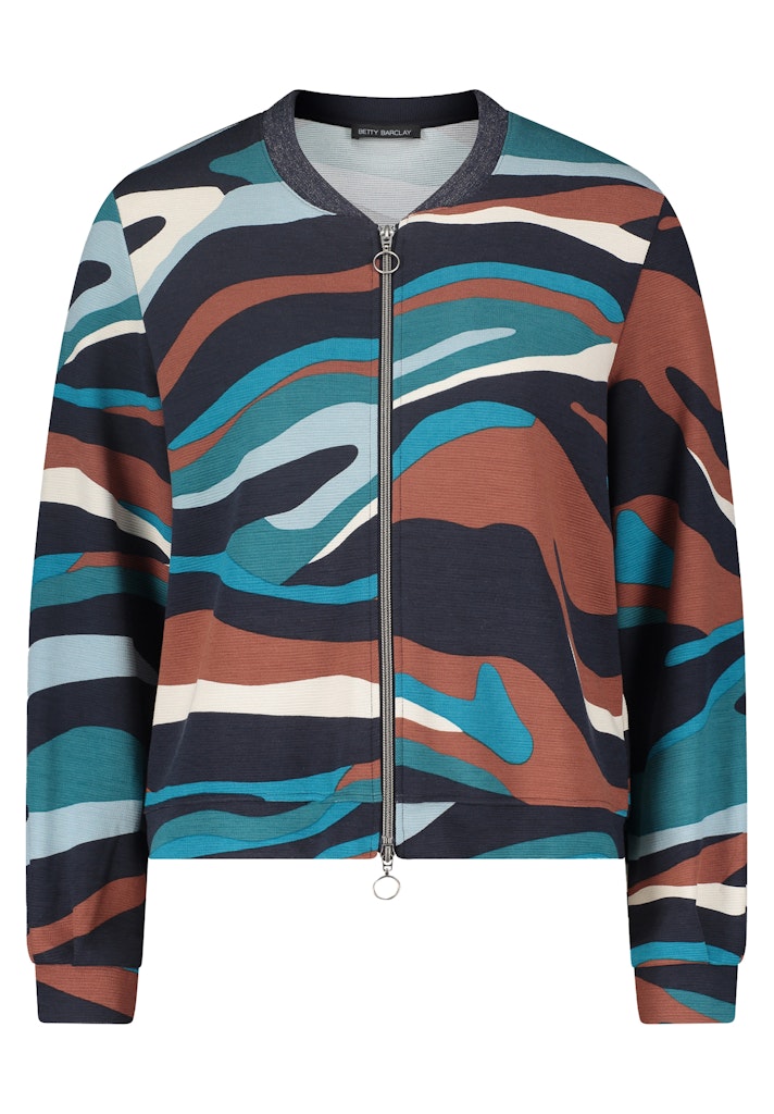 Zipped Print Jacket - Dark Blue/petrol