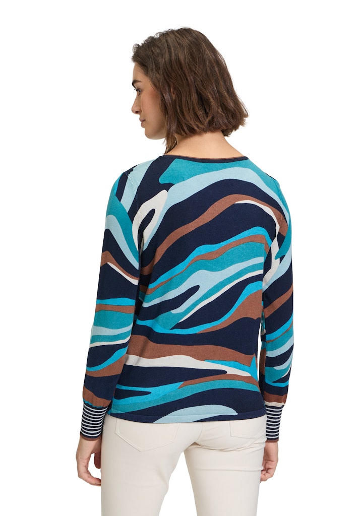 Pattern Round Neck Jumper - Dark Blue/petrol