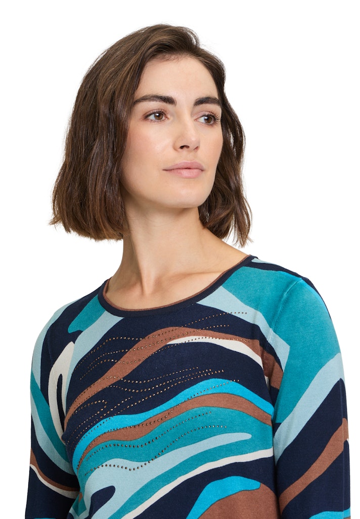 Pattern Round Neck Jumper - Dark Blue/petrol