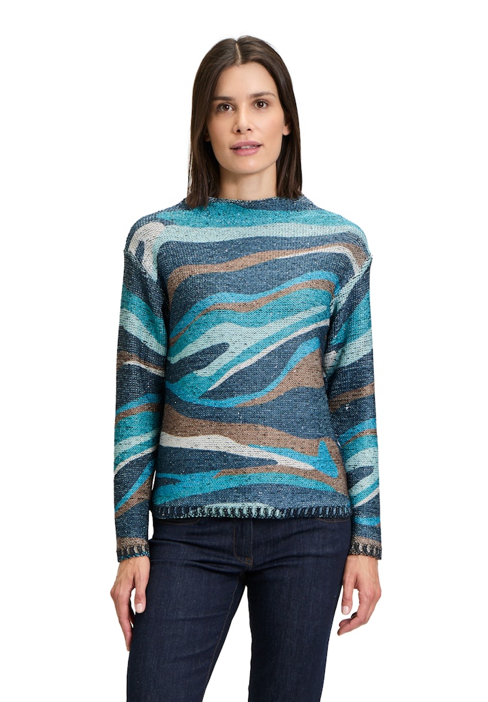 Patterned Chunky Jumper - Dark Blue/petrol