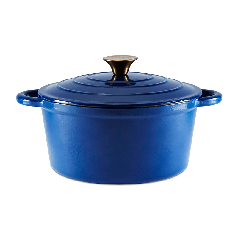 24cm Round Cast Iron Casserole - Blue