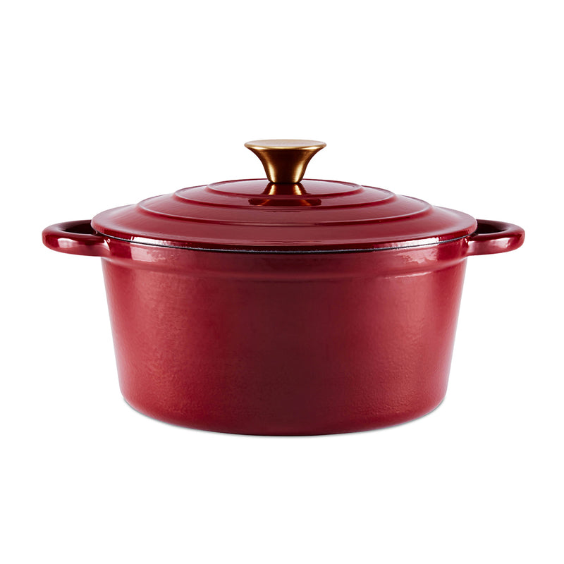 24cm Round Cast Iron Casserole - Red