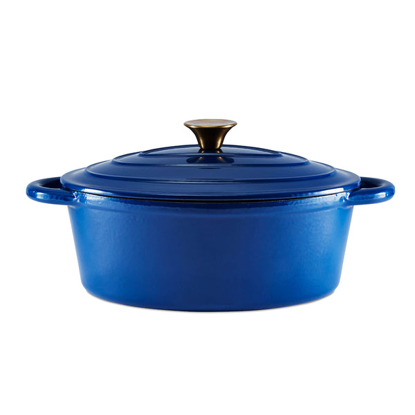 29cm Oval Cast Iron Casserole - Blue