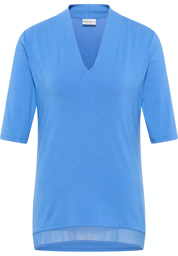 V Neck Plain T-Shirt - Azur