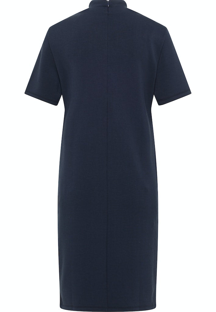 Side Print Drawstring Neck Dress - Navy