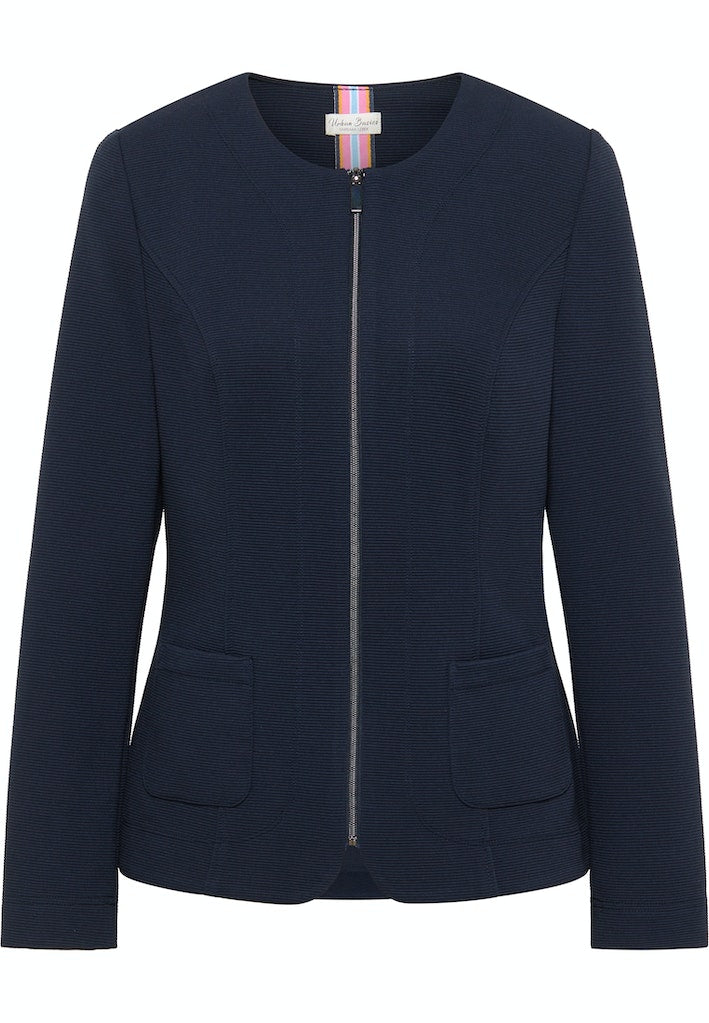 Round Neck Zipped Blazer - Navy