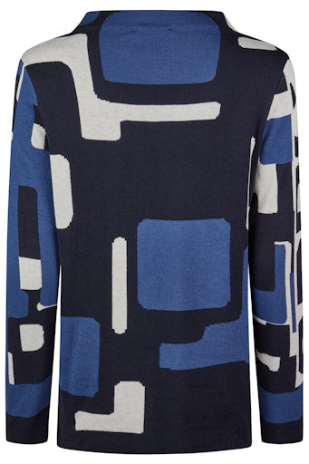 Boat Neck Print Jumper - Navy