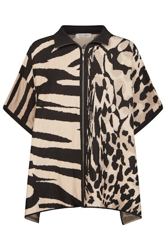 Zipped Print Cape - Black