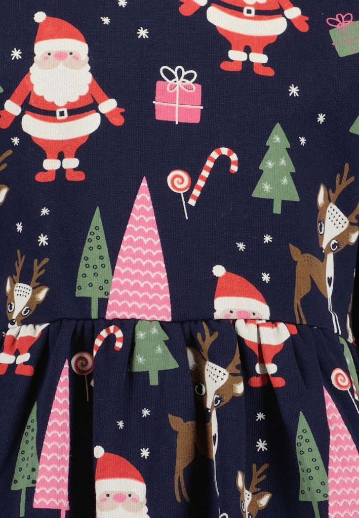 Xmas Print Dress - Night Blue