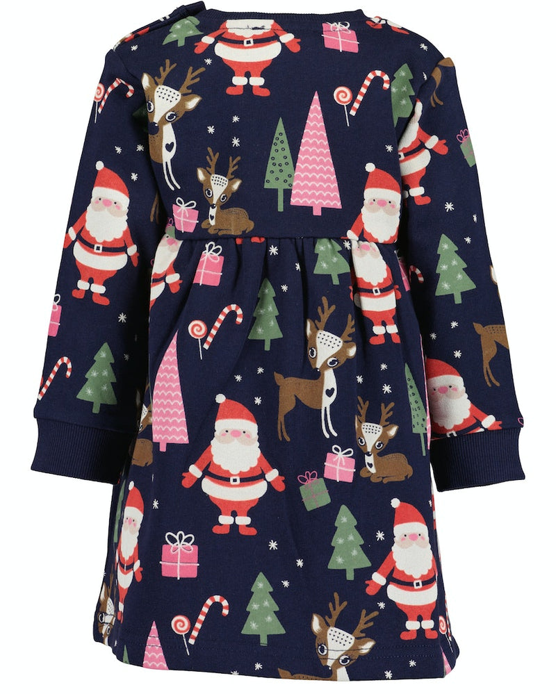 Xmas Print Dress - Night Blue