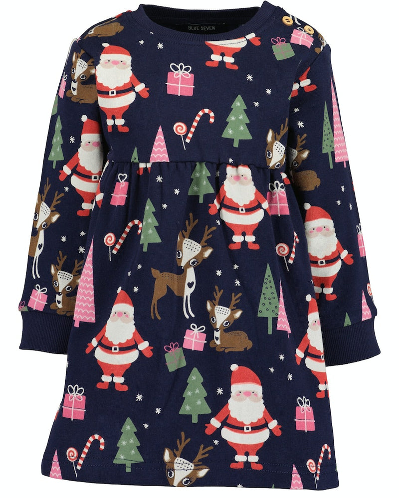 Xmas Print Dress - Night Blue