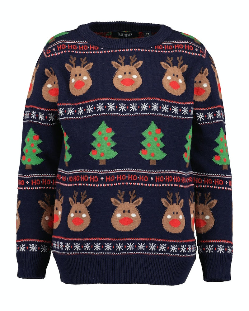 Xmas Print Jumper - Night Blue