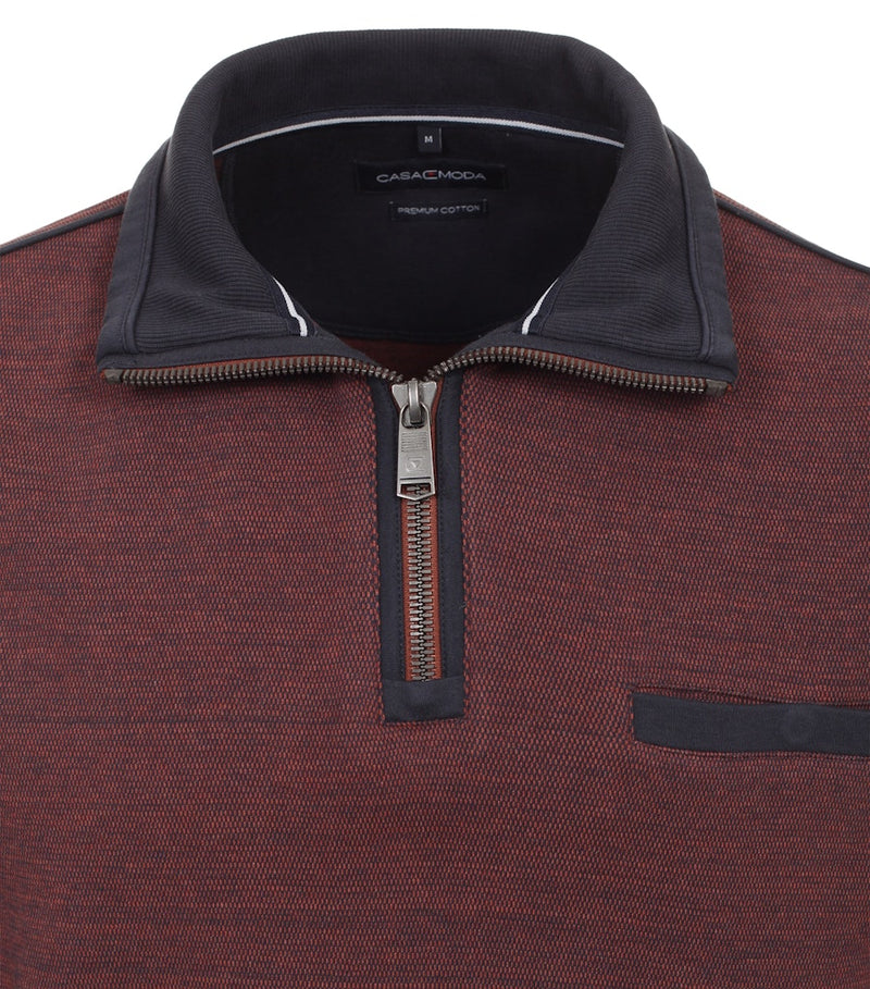 Contrast Collar 1/4 Zip Jumper - Fired Brick