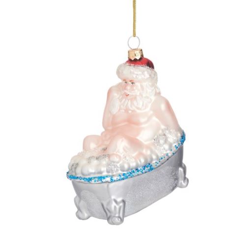 Santa in Bath Shaped Bauble