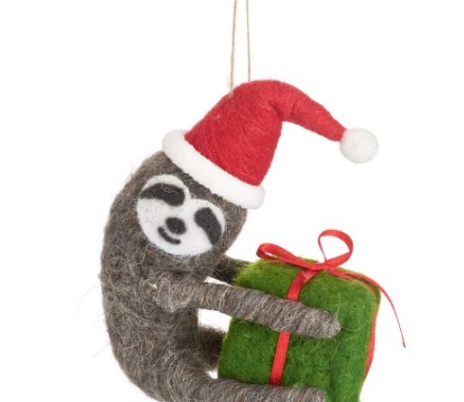 Sloth with Present Hanging Decoration