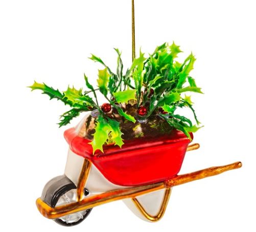 Wheelbarrow with Holly Shaped Bauble