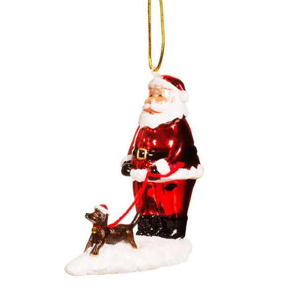 Santa Walking A Dog Bauble