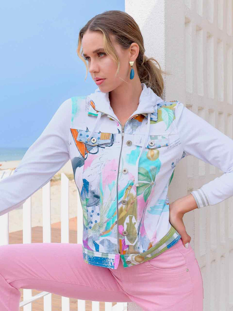 Two In One Pastel Print Hooded Jacket - White