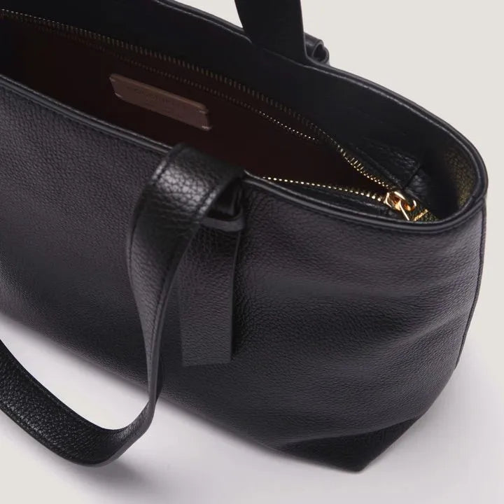 Grained Leather Handbag - Black