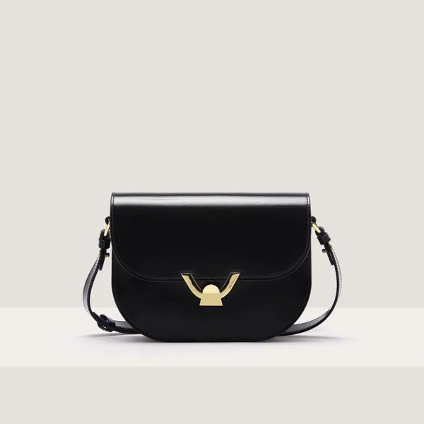 Shiny Calf Leather Handbag - Black