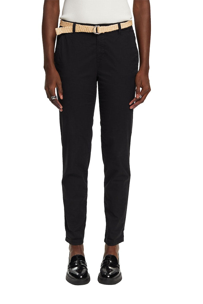 Casual Cotton Crop Chinos - Black