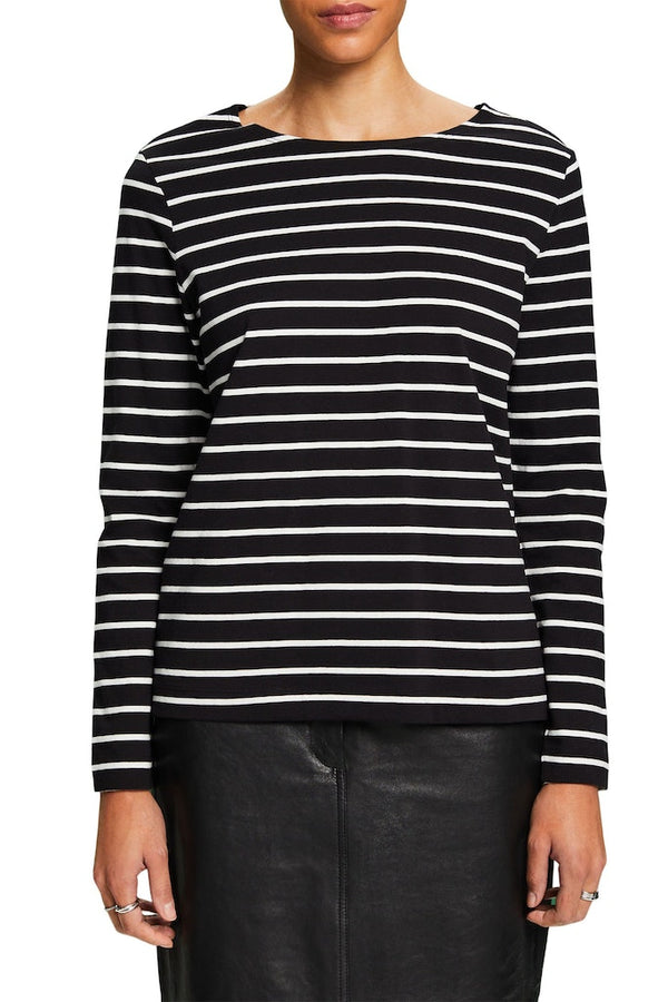 Casual Stripe Long Sleeve Top - Black