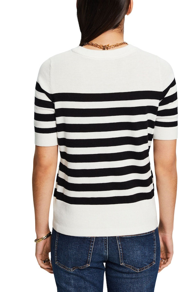 Casual Round Neck Stripe Jumper - Off White