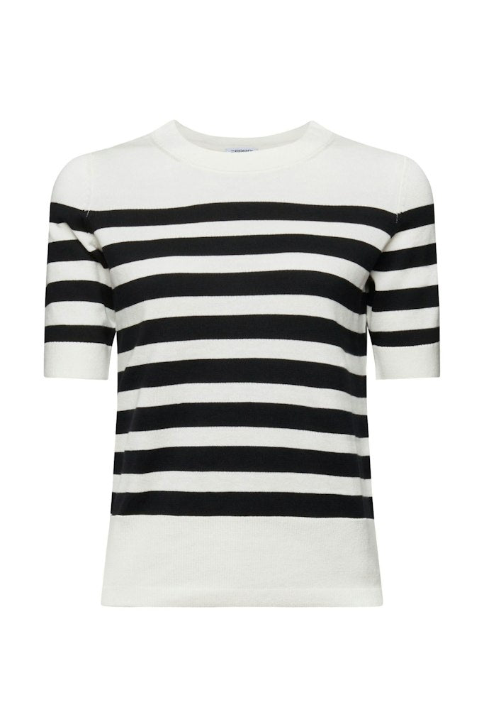 Casual Round Neck Stripe Jumper - Off White