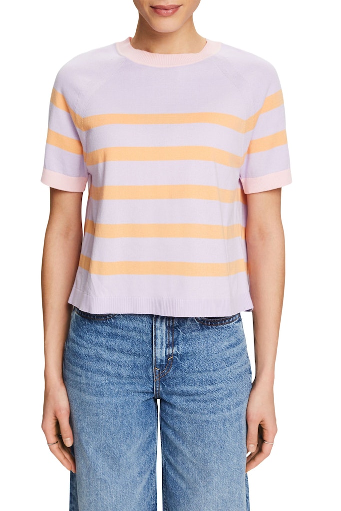 Casual Striped Short Sleeve Jumper - Lavender