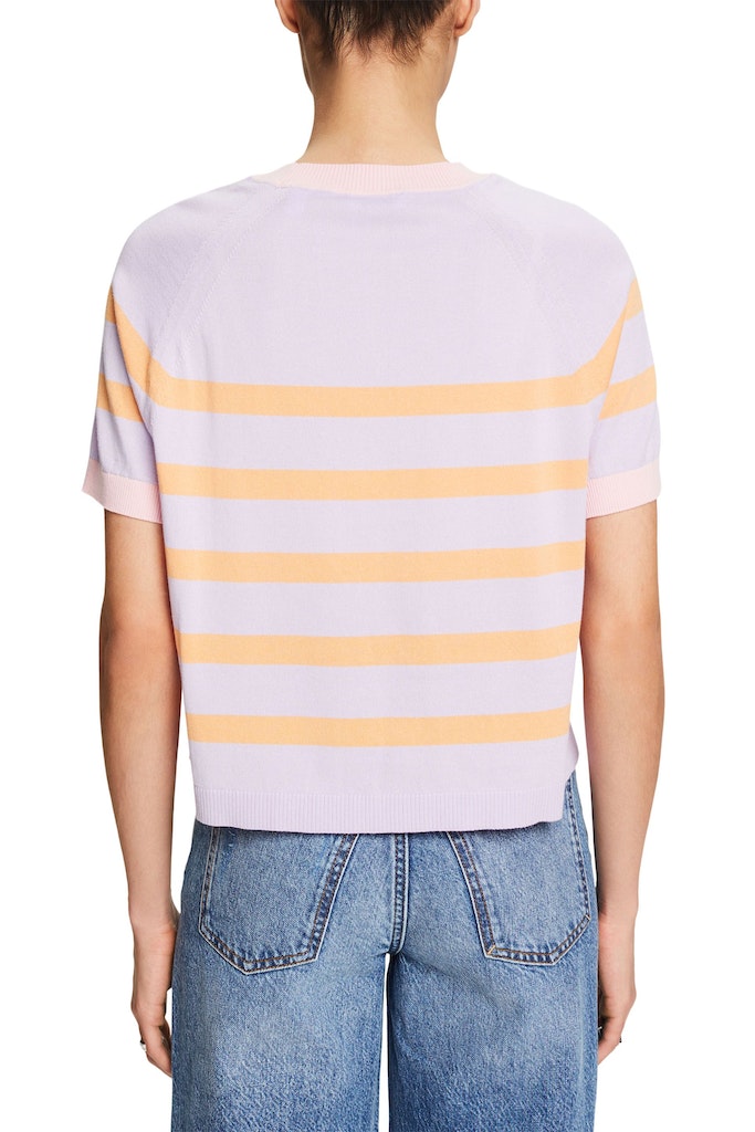 Casual Striped Short Sleeve Jumper - Lavender