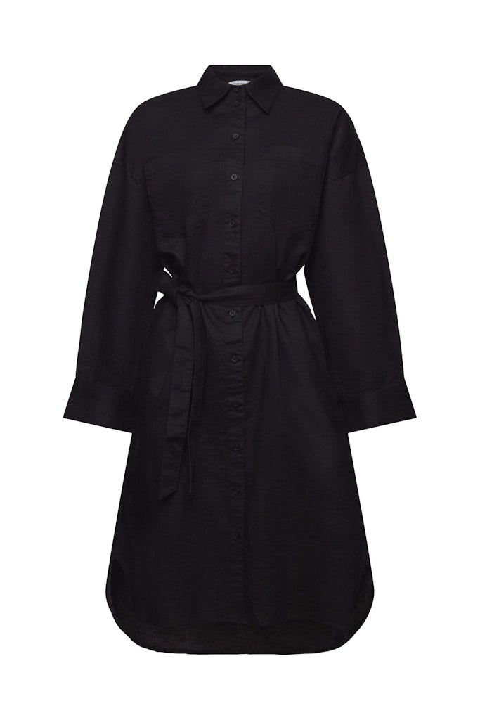 Casual Linen Dress - Black