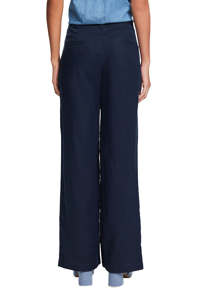 Casual Linen Wide Leg Trouser - Navy