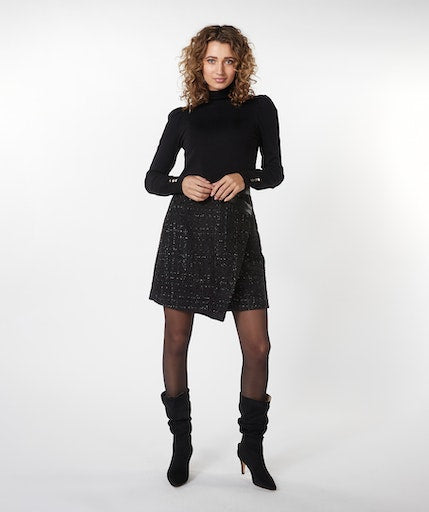 Tweed Overlap Skirt - Black