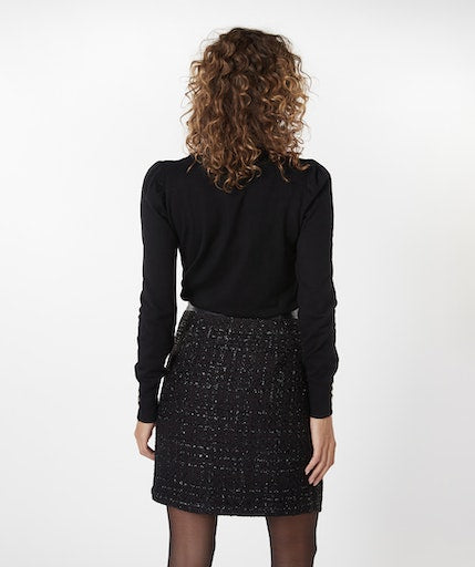 Tweed Overlap Skirt - Black