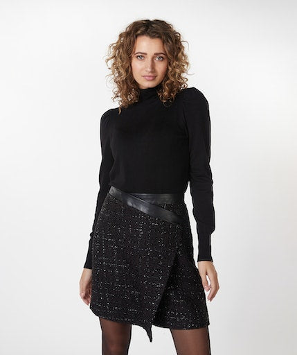 Tweed Overlap Skirt - Black