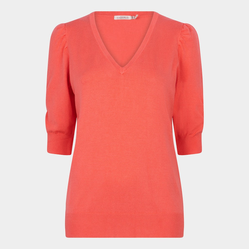 Sleeve V Neck Jumper - Strawberry