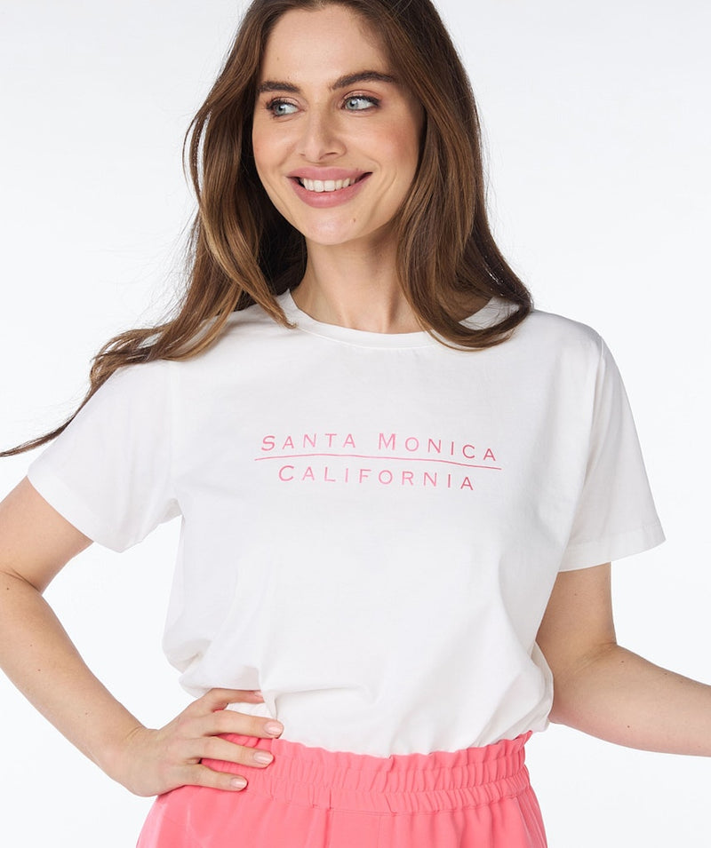 Santa Monica T-Shirt - Off White/strawberry