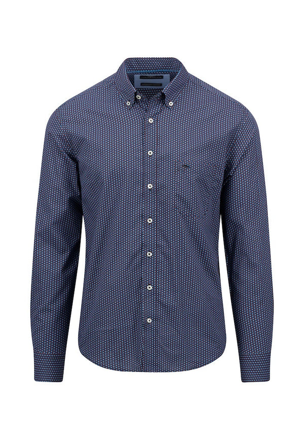 Button Down Print Shirt - Navy