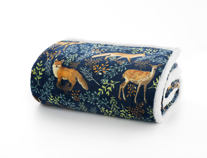 Fox and Deer Electric Heated Fleece Throw - Navy