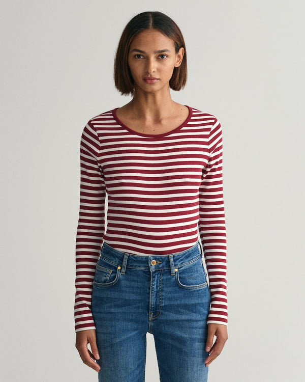 Striped Rib Long Sleeve T-Shirt - Plumped Red